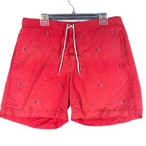 Polo Ralph Lauren Men’s L Large‎ Red AOP Flag Swim Board Shorts Nautical Beach